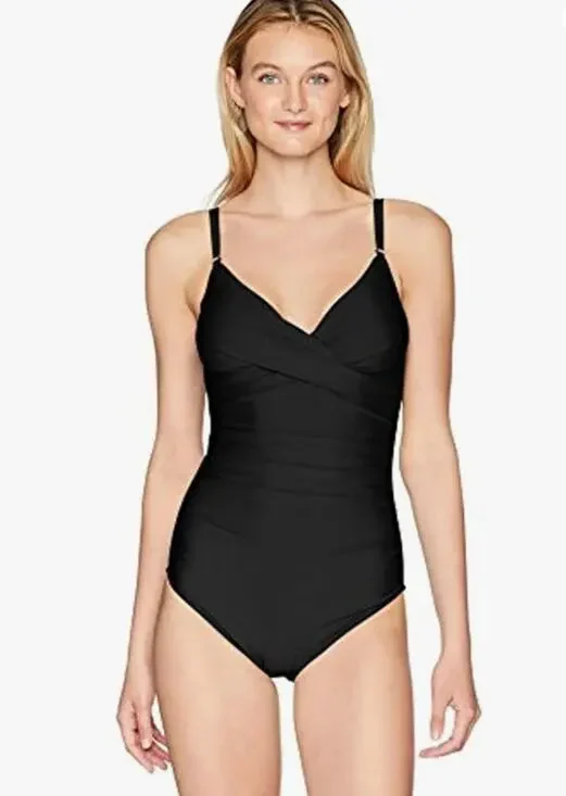CALVIN KLEIN Black Twist-Front Tummy-Control One-Piece Swimsuit // 8