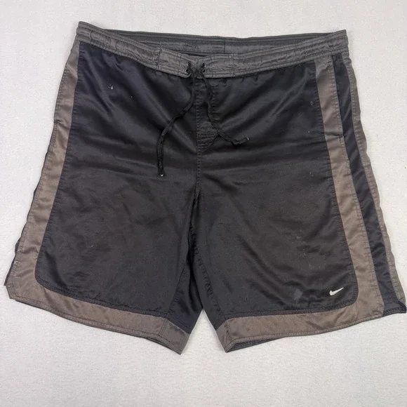 Vintage Nike Board Shorts Mens XXL Black Brown Swim‎ Trunks Y2K Swoosh