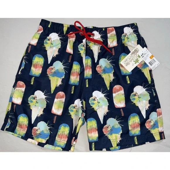 NWT Men's U.S. Surf Club Oahu, Hawaii Ice Cream Cone Lined Swim‎ Trunks - Small