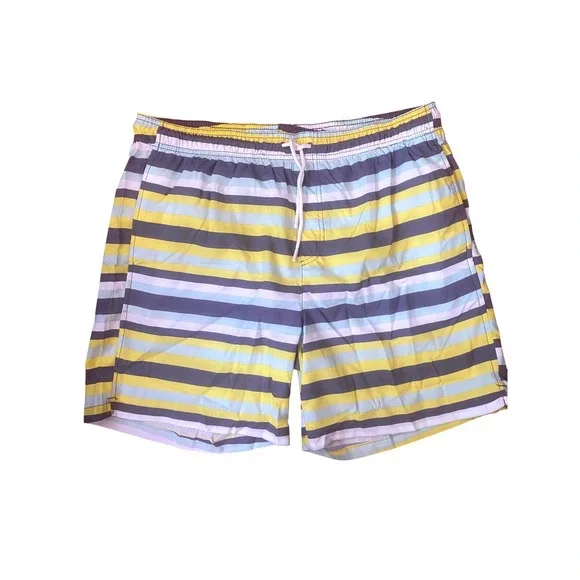 Crane Mens Striped Swim‎ Trunks Yellow Grey Blue Board Shorts Size Large