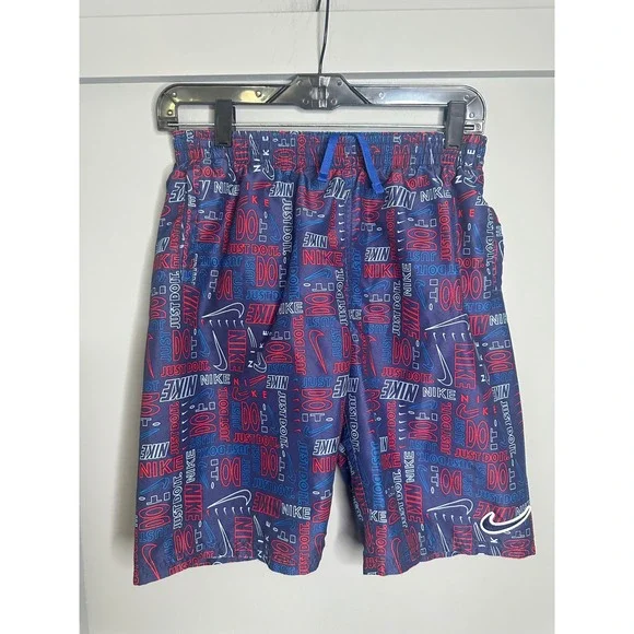 Nike Men's Swim Trunks Shorts Blue Red Just Do It‎ Logo Print Elastic Waist XL