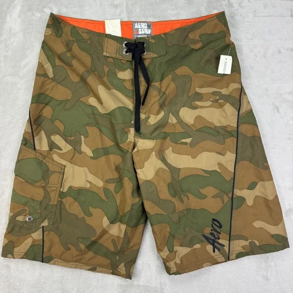 Aeropostale 87 Swim Surf Board Shorts Mens Medium Green Camo‎ Trunks Cargo