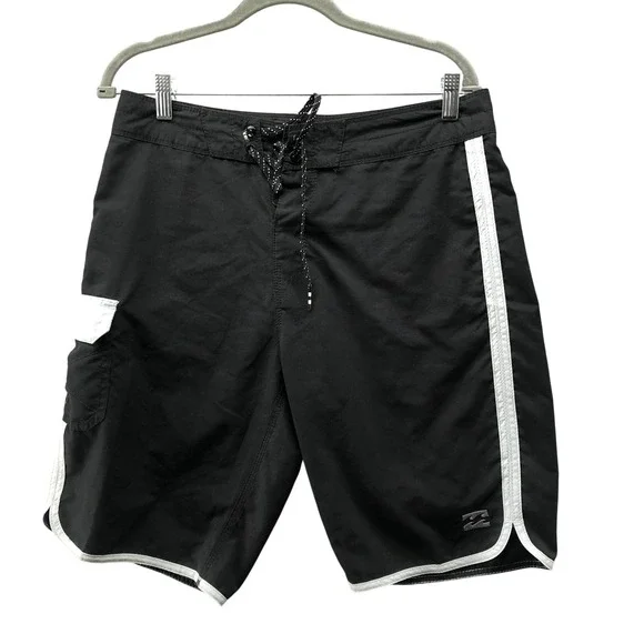Billabong Originals 73 Board Shorts Mens 31 Black White 11'' Inseam Cargo Pocket