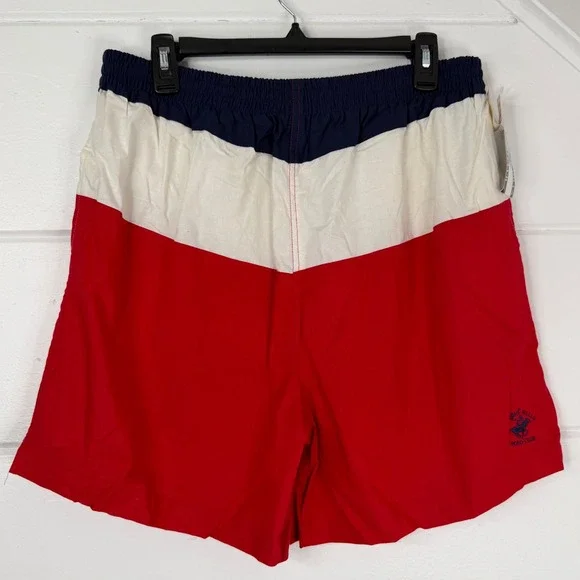 VTG Y2K Beverly Hills Polo Club Swim Trunks Lined Large Deadstock Red White Blue