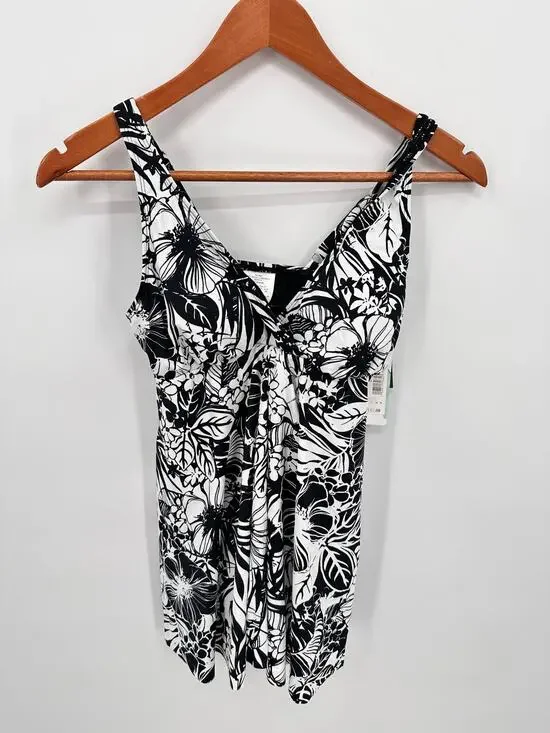 Swim Solutions NWT Flyaway Swim Dress in Black & White Print  // 8
