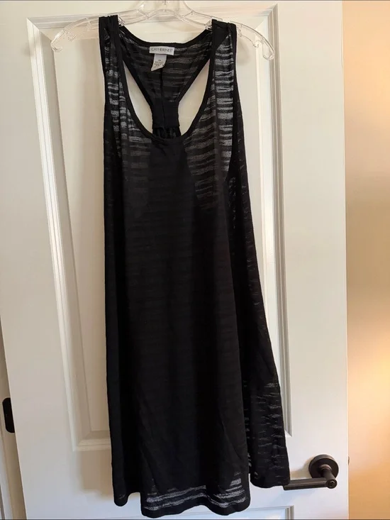 Catherines Black Sheer-Striped Racerback Coverup