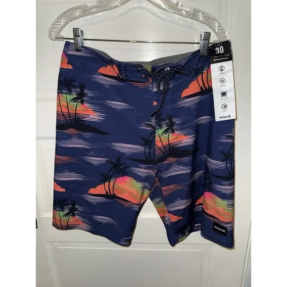 Hurley Palmtree Phantom Boardshort Blue Multicolored 30 Weekender‎ Swim NWT