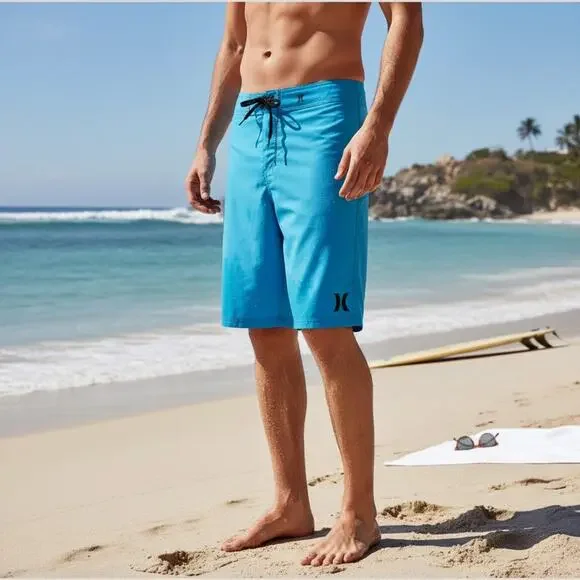 Hurley‎ Boardshort One and Only Mens 28 x 22 Swim Trunks Quick Dry Black Cyan