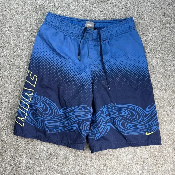 Nike Swim Shorts Mens Medium Blue Wave Print Geometric Trunks Beach Surf