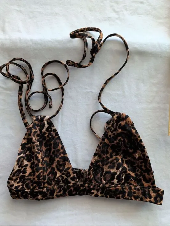 Leopard Print Triangle Bikini Top Women's Size M
