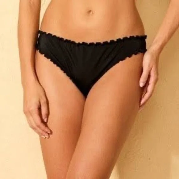 Shade & Shore Black Ruffle Cheeky Bikini Bottom Low Rise Ruched Back S 4-6 NEW