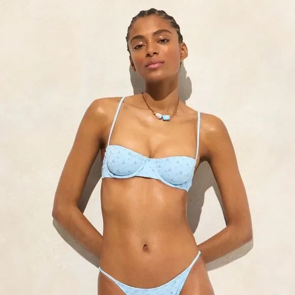 NWT J CREW Eyelet balconette underwire bikini top in “Calm Blue” size 32A