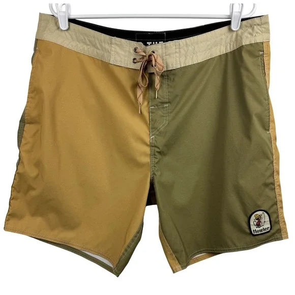 Howler Brothers Men‎ 38 Board Shorts Colorblock Yellow Green Swim Trunks Stretch