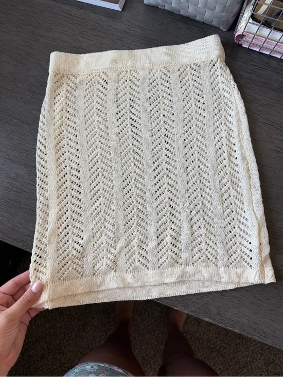 Altar'd State Cream Knit Eyelet Pencil Skirt