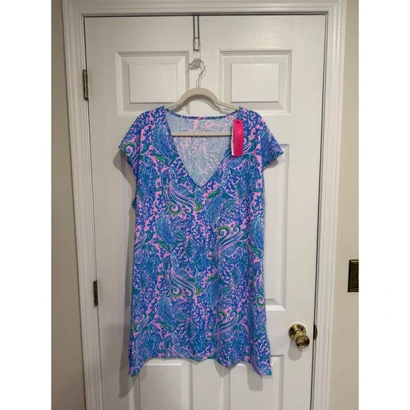 Lilly Pulitzer Talli V-Neck Coverup Lilac Rose We Mermaid It Pink Blue XL