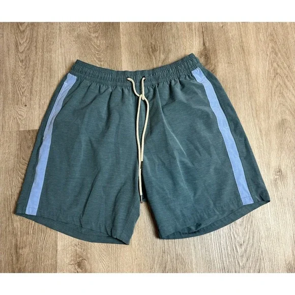 Fair Harbor XL Mens Hybrid Swim‎ Trunks Shorts Blue Striped Elastic Waist Casual