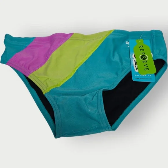NEW Speedo‎ Eco Endurance Swim Brief Acid Lime Teal Pink Mens Size 34 NWT