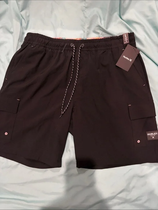 Hurley Men's Black Cargo Swim Trunks
