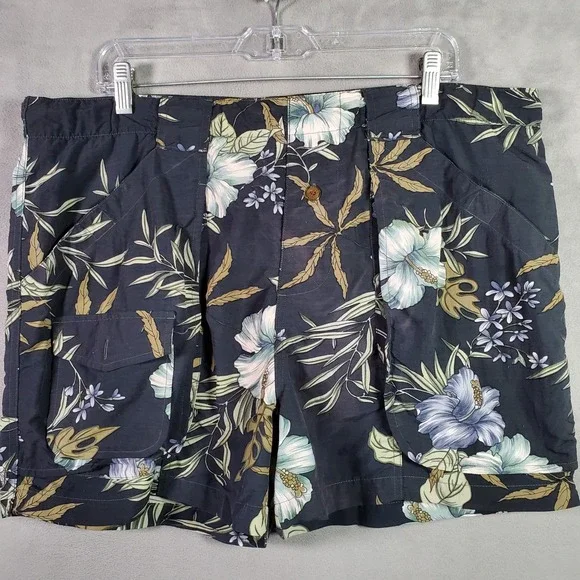 Tommy Bahama Swim Trunks Mens M Navy Floral Tropical Beach Vacation Retro Hawaii