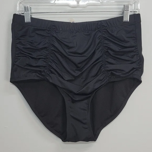 Swimsuits for All Black Ruched High Waist Swim Bottoms 16