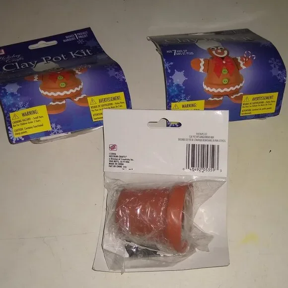 DIY Craft Kit: Gingerbread Man clay pot x 3 New
