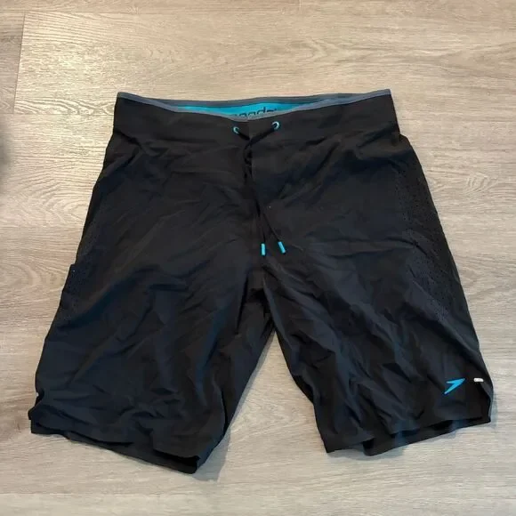 Speedo Men's Black Swim Board Shorts with Teal Trim