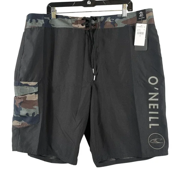 O'Neill Santa Cruz Printed 2.0 Board Shorts 40 Camo Black Hybrid Surf Swim NWT