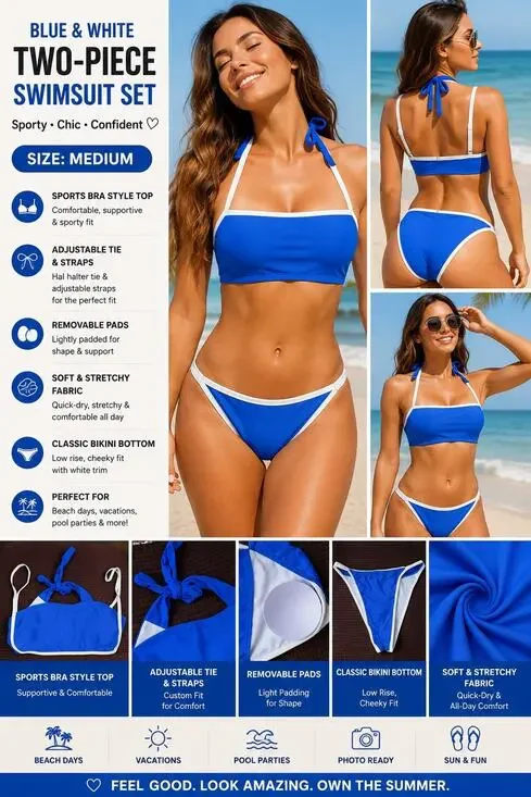 womens blue two piece bikini swimsuit