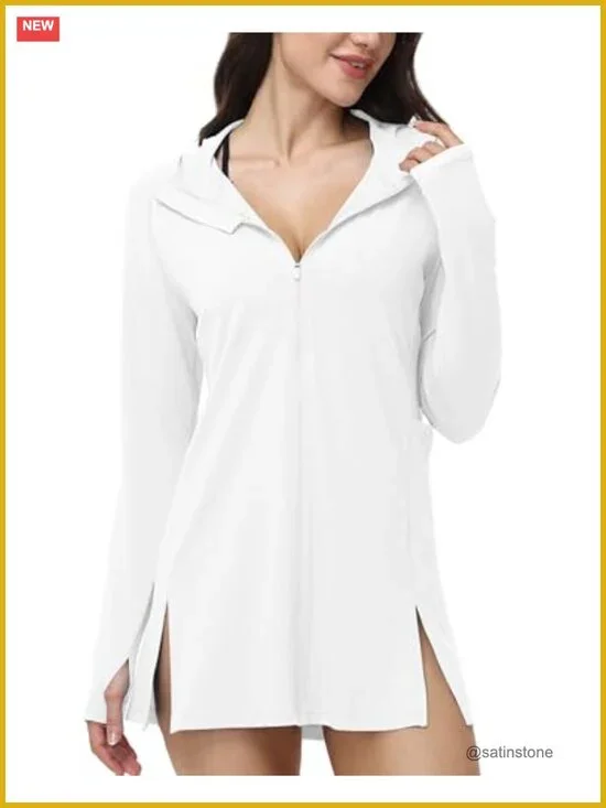 UPF 50+ Sun Protection Swim Cover Up, Long Sleeve SPF UV Hoodie Jacket,