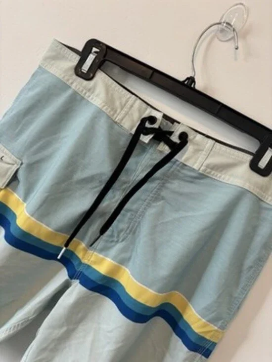 Rip Curl Men's Swim Trunks Blue/Yellow/White Striped 32 Drawstring