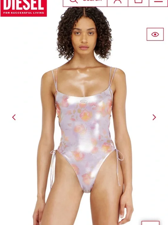 Desigual Floral Iridescent Pink Lavender One-Piece Swimsuit