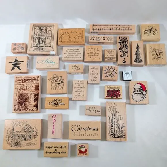Lot #6 Christmas Rubber Stamps Holiday Santa Snowman Hero Arts Inkadinkado