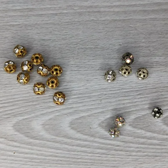 Group of 17 Gold & Silver Tone Rhinestone Beads