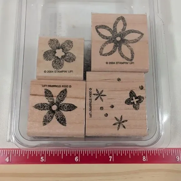 Lot #17 Stampin' Up Floral Rubber Stamps Flowers Background Set of 4 Wood Mount