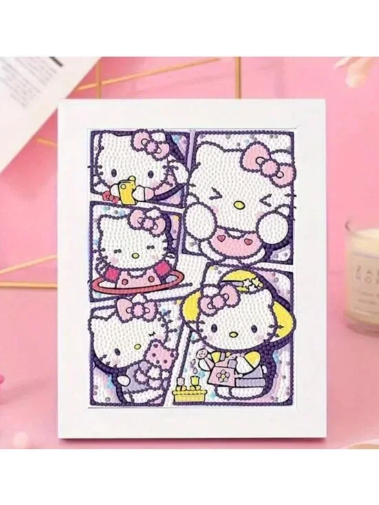 Hello Kitty Diamond Painting Kit Floral DIY Art with Frame All Supplies Included