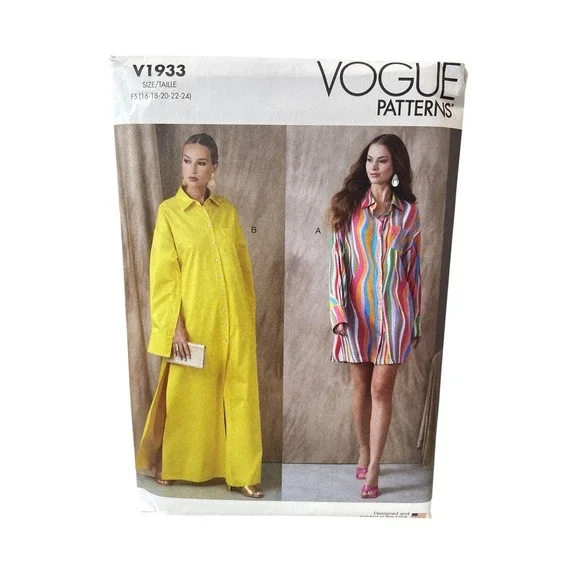 Vogue Patterns V1933 Shirt Dress F5‎ (16-18-20-22-24) Modern Button-Front