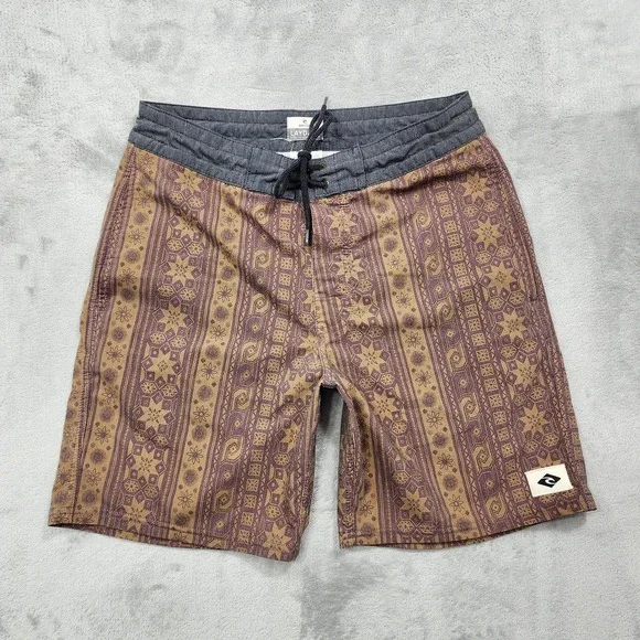 Rip Curl Board Shorts Mens M Brown Geometric Laydays Stretch Surf Beach Summer