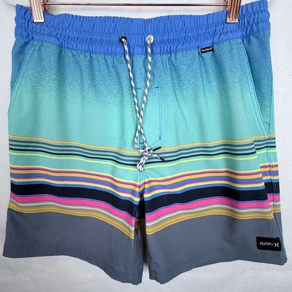 Hurley Phantom Board Shorts Mens S Blue Stripe Swim Trunks Surf Beach Stretch