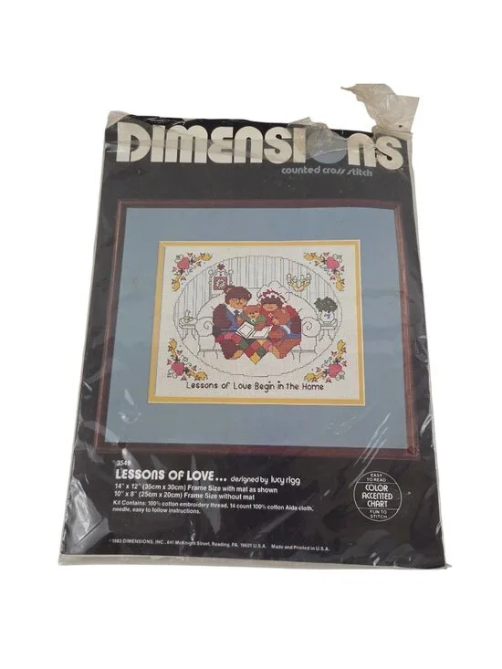 Dimensions Cross Stitch Kit 3549 Lesson Of Love Bears 1983 Lucy Rigg Unused but