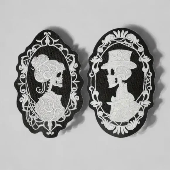 Patch Set Skeleton Couple, Spooky Gothic Style, Iron On Patches, Halloween Goth