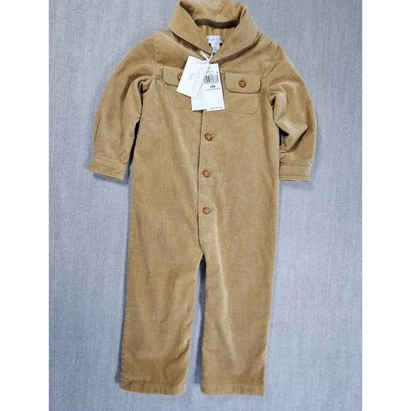 Ralph Lauren Corduroy Coverall Brown 24M‎ One-Piece Long Sleeve Button Patch