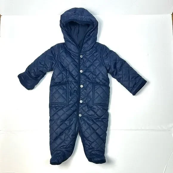 Ralph Lauren Quilted Navy Blue Baby Boy Bunting Snowsuit Hooded Size 6M