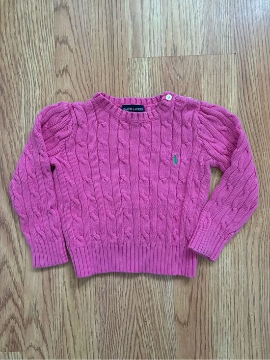 Ralph Lauren Girls Pink Cable-Knit Crew Sweater