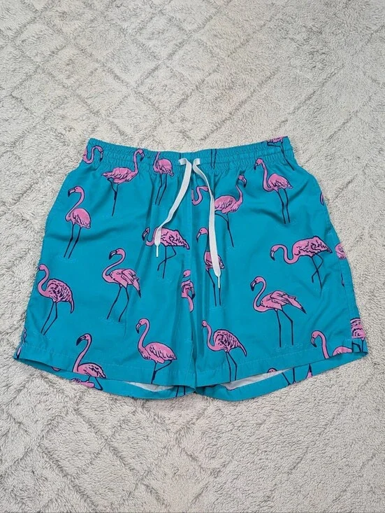 Chubbies Shorts Mens L Blue Flamingo AOP Beach Retreats Swim Mesh Lined 5.5”