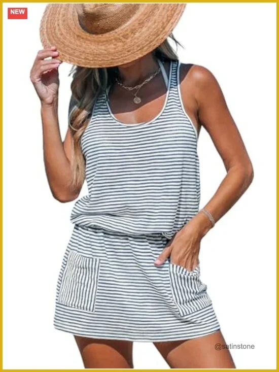 CUPSHE Women Swimsuit Coverup Racerback Sleeveless Beach Cover Up Dress with
