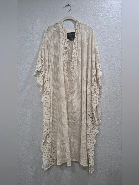 Soft Surroundings Label Noir Crochet Lace Pullover Cover-Up Cream 100% Cotton