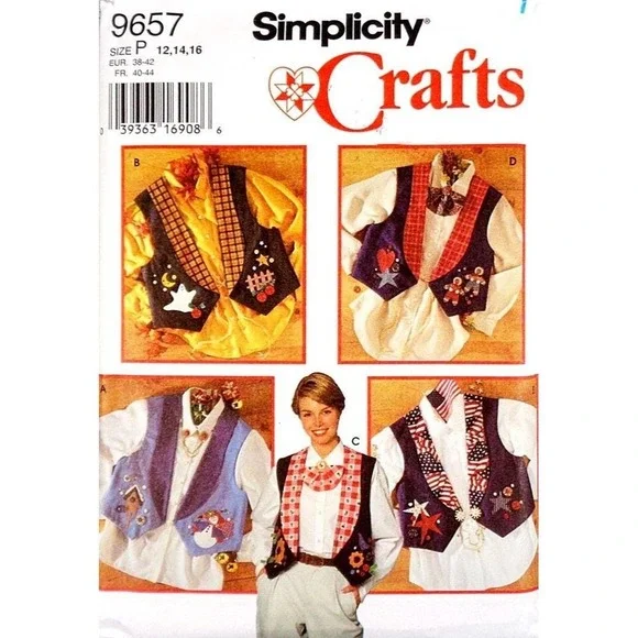 Simplicity Sewing‎ Pattern 9657 Misses Vest with Jewelry & Applique Sizes 12-16