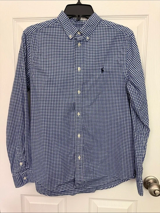 Polo Ralph Lauren Boys XL Long Sleeve Blue & White Gingham Button Down Shirt