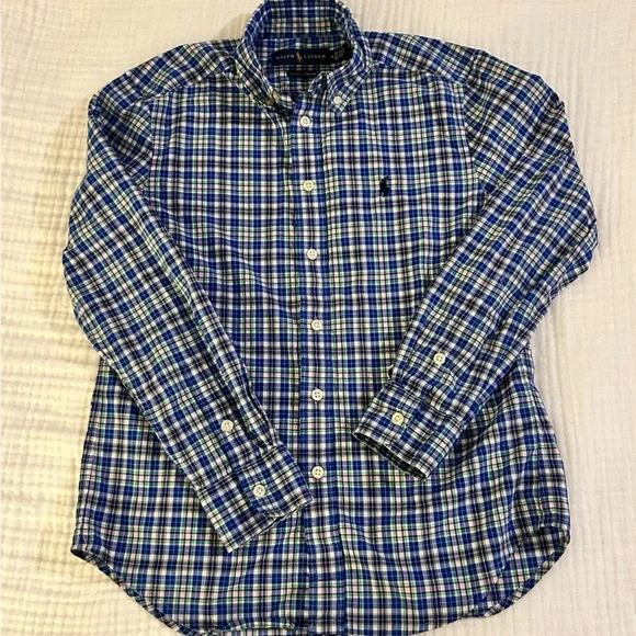 Polo Ralph Lauren long sleeve Shirt in Blue Green white purple plaid sz M(10-12)