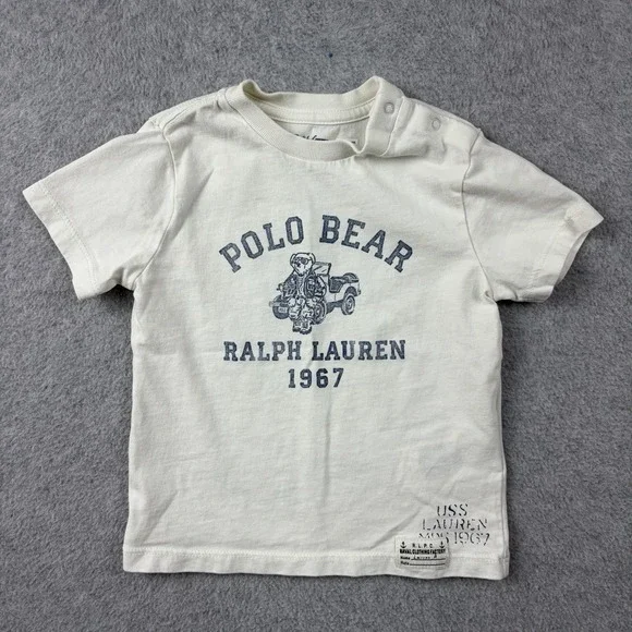 Ralph Lauren Polo Bear Shirt Baby 12M White Naval Jeep Graphic Boys Girls